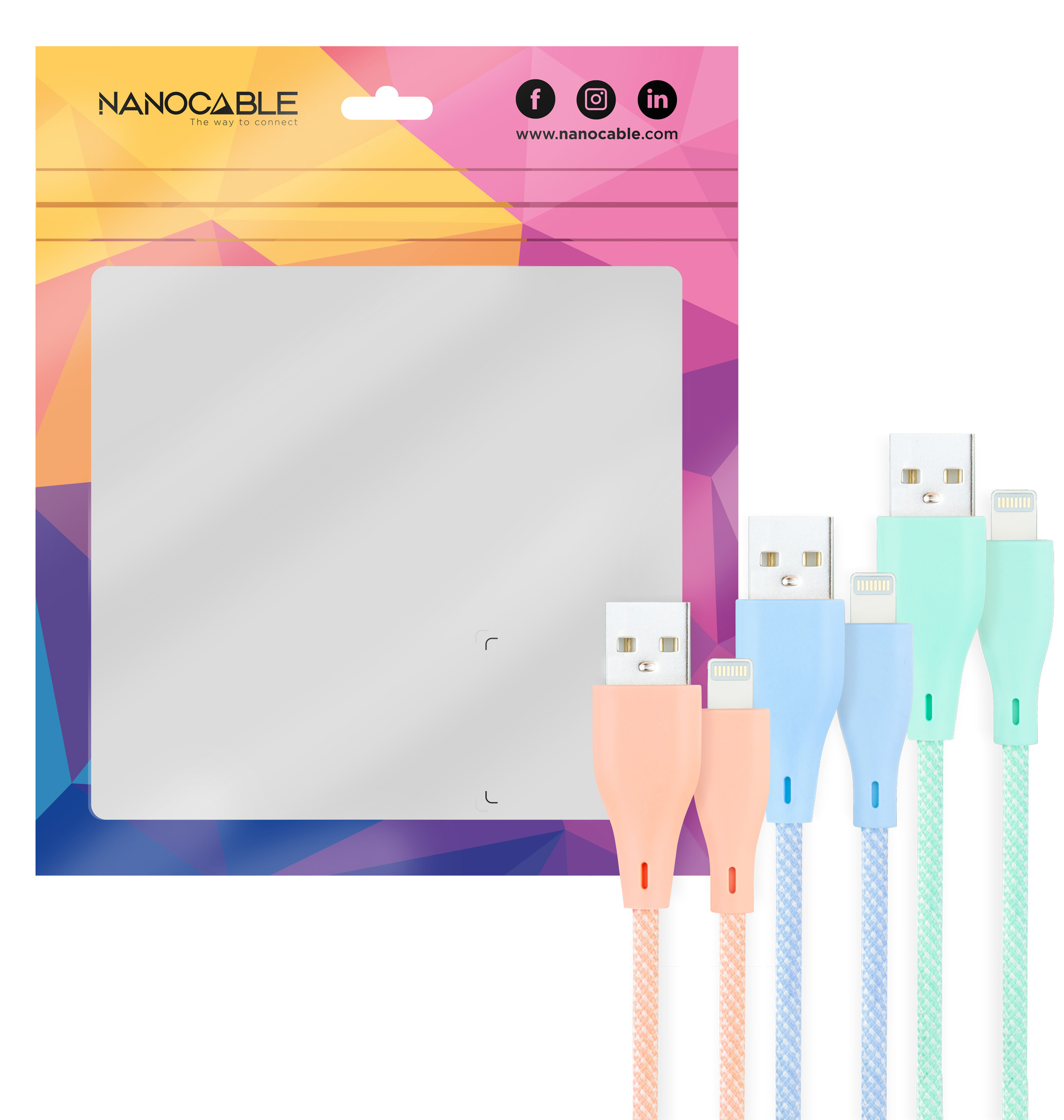 Nanocable - Cabos Lightning Nanocable Lightning > USB A/M Coiled 1M (Pack 3 Rosa, Azul e Verde)