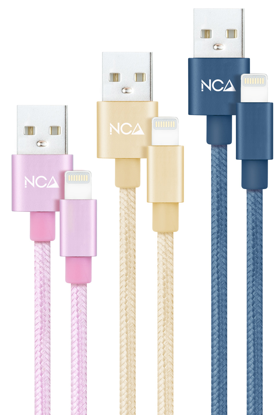 Cabos Lightning Nanocable Lightning/M > USB A/M Coiled 1M (Pack 3 Rosa, Ouro e Azul Pacífico)
