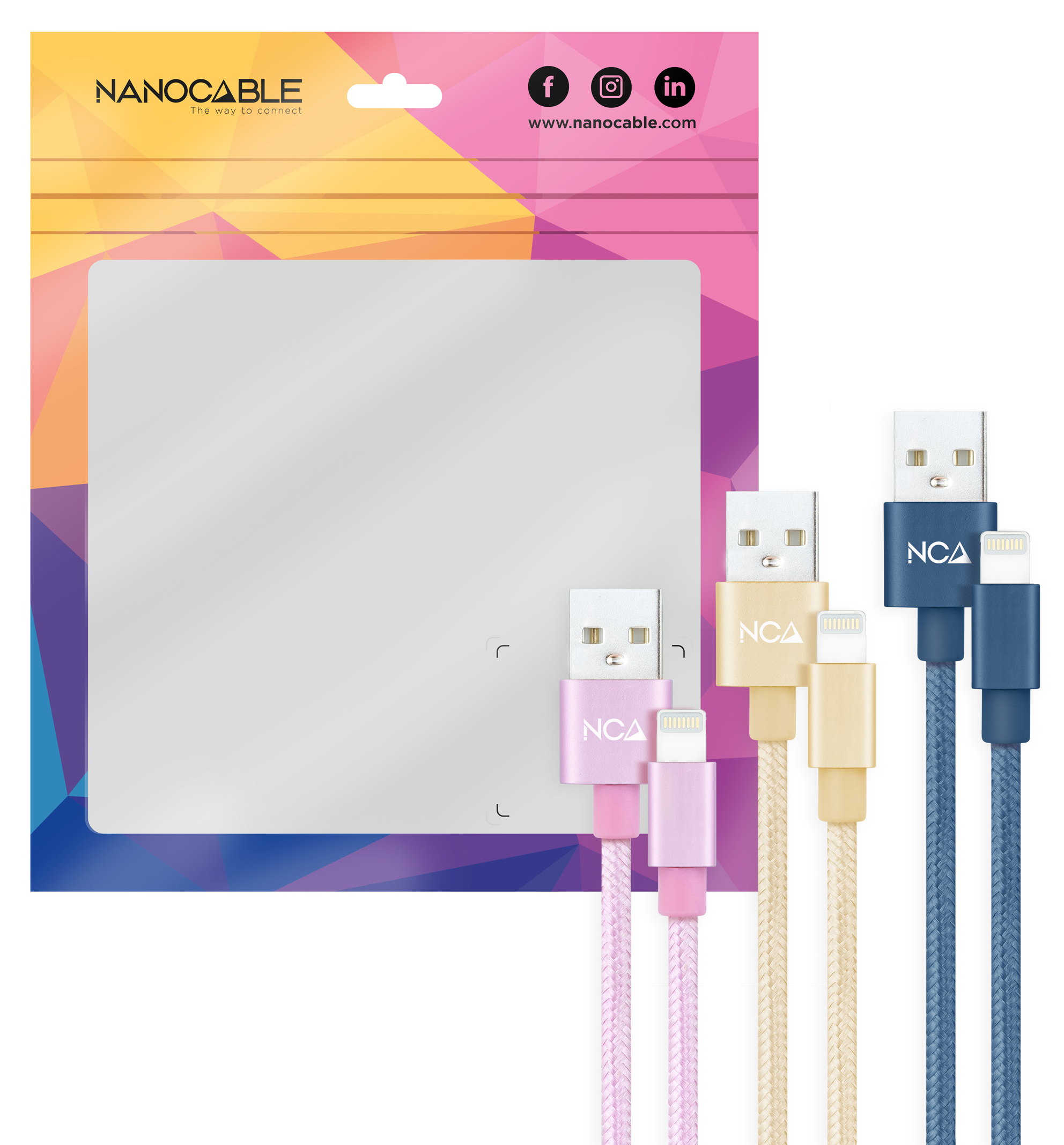 Nanocable - Cabos Lightning Nanocable Lightning/M > USB A/M Coiled 1M (Pack 3 Rosa, Ouro e Azul Pacífico)