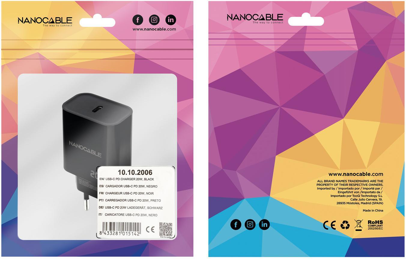 Nanocable - Carregador Nanocable USB-C PD 20W Preto