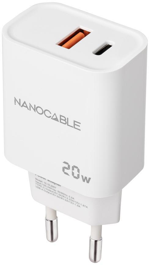 Nanocable - Carregador Nanocable USB-C/PD + USB-A/QC 20W Branco