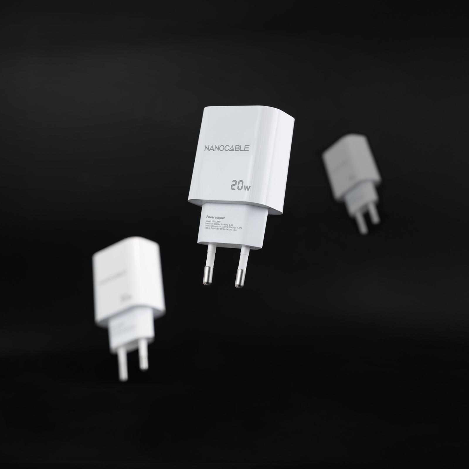 Nanocable - Carregador Nanocable USB-C/PD + USB-A/QC 20W Branco