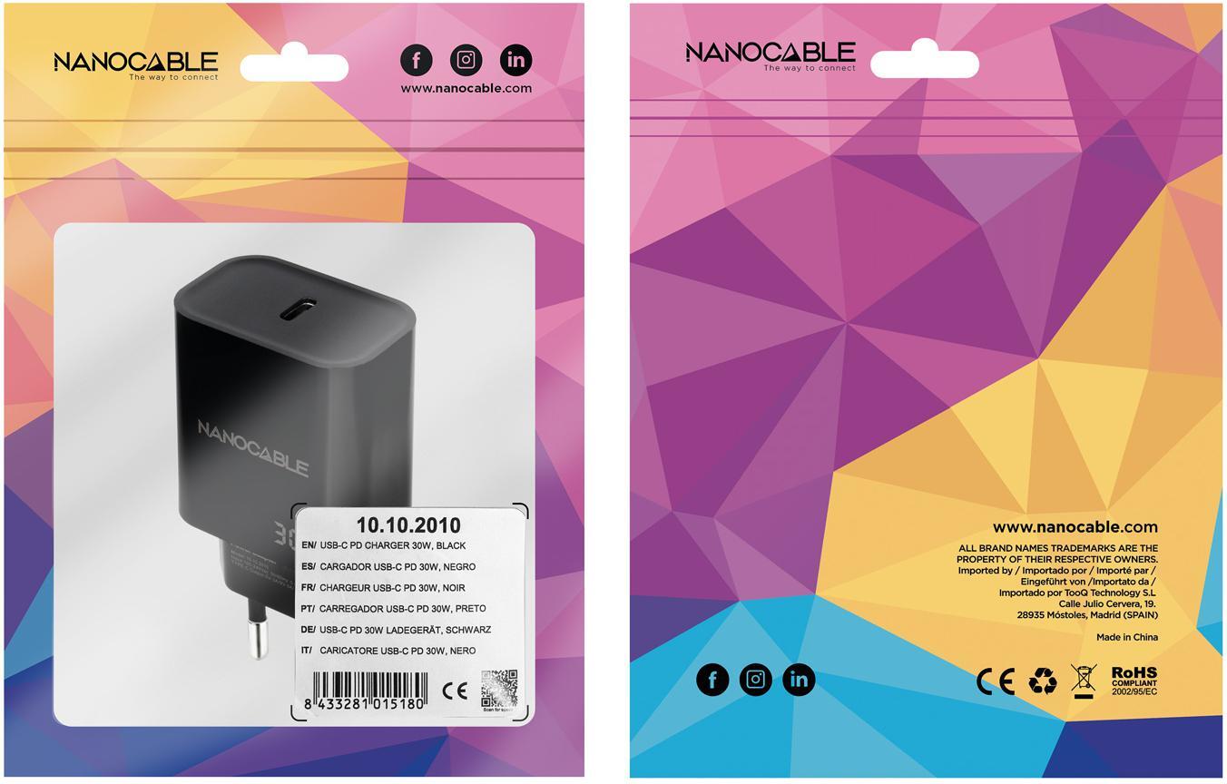 Nanocable - Carregador Nanocable USB-C/PD 30W Preto