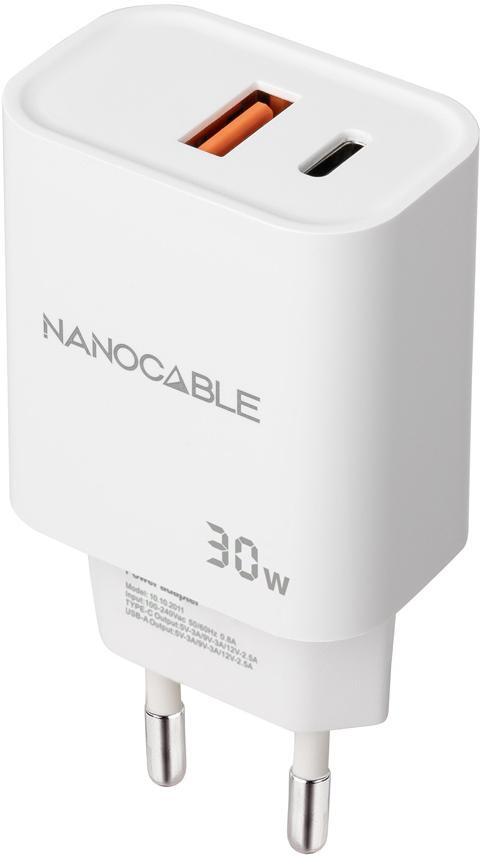 Nanocable - Carregador Nanocable USB-C/PD + USB-A/QC 30W Branco