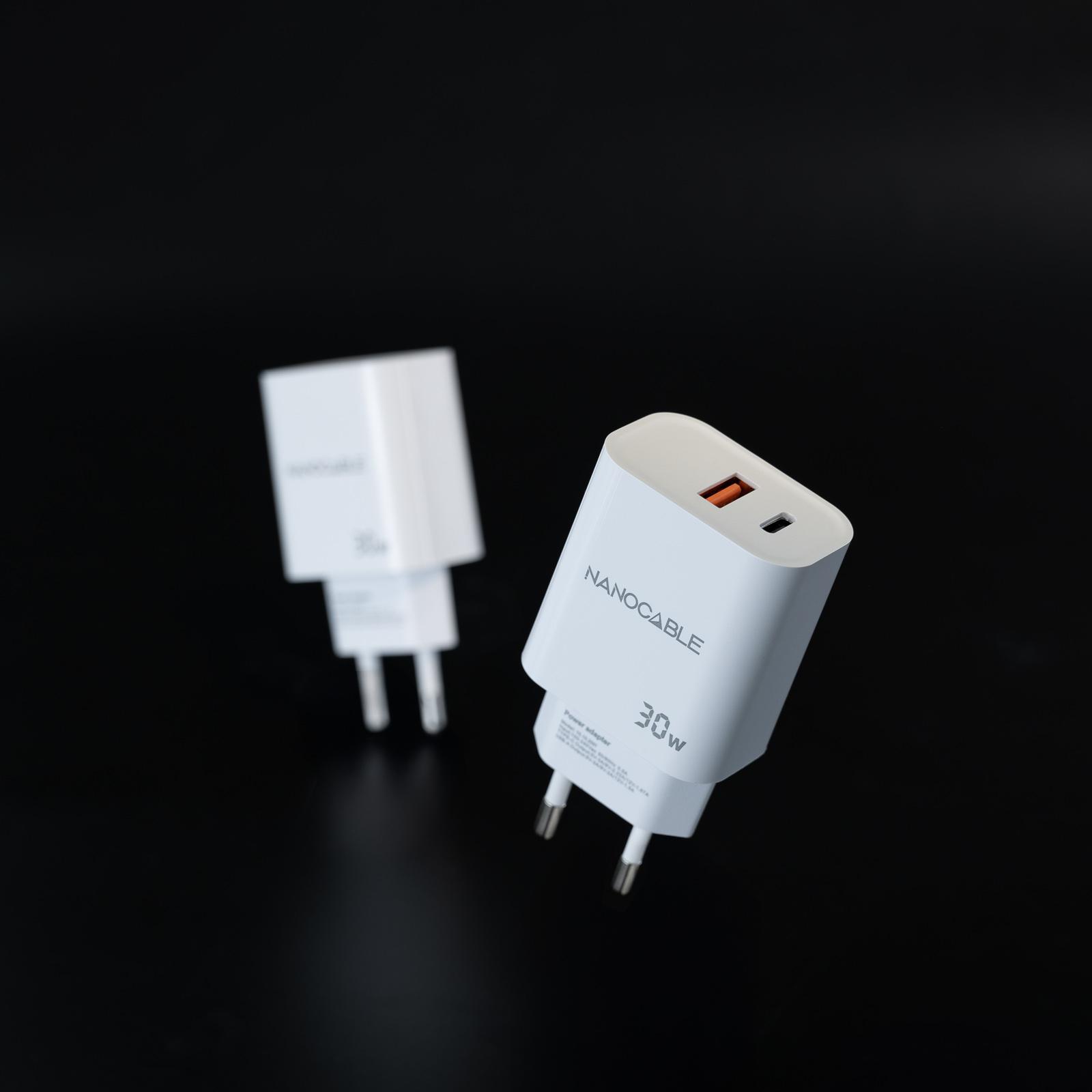 Nanocable - Carregador Nanocable USB-C/PD + USB-A/QC 30W Branco