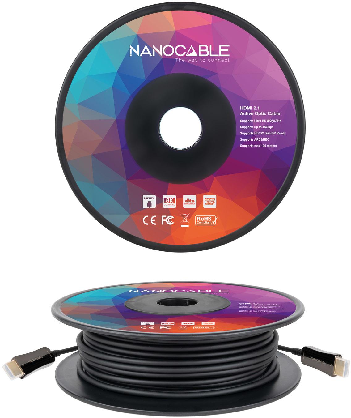 Nanocable - Cabo HDMI V2.1 AOC Nanocable 8K@60Hz 4K@120Hz 48Gbps A/M-A/M 30 m Preto