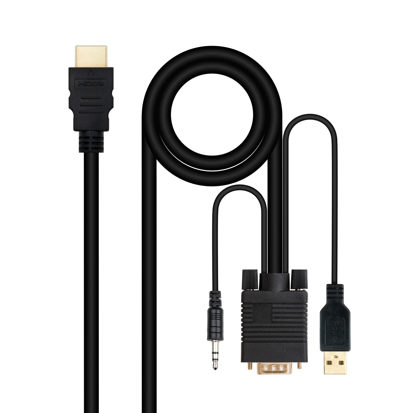 Cabo Conversor Nanocable HDMI > VGA + Jack 3.5 + USB-A 1.8M Preto