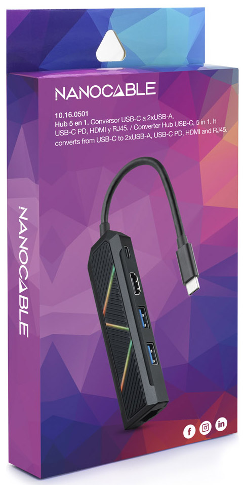 Nanocable - Hub USB-C Nanocable 2x USB-A / USB-C PD 3.0 (100W) / HDMI / RJ45
