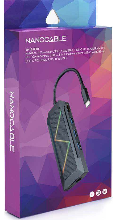 Nanocable - Hub USB-C Nanocable 3x USB-A / USB-C PD 3.0 (100W) / HDMI / RJ45 / TF / SD