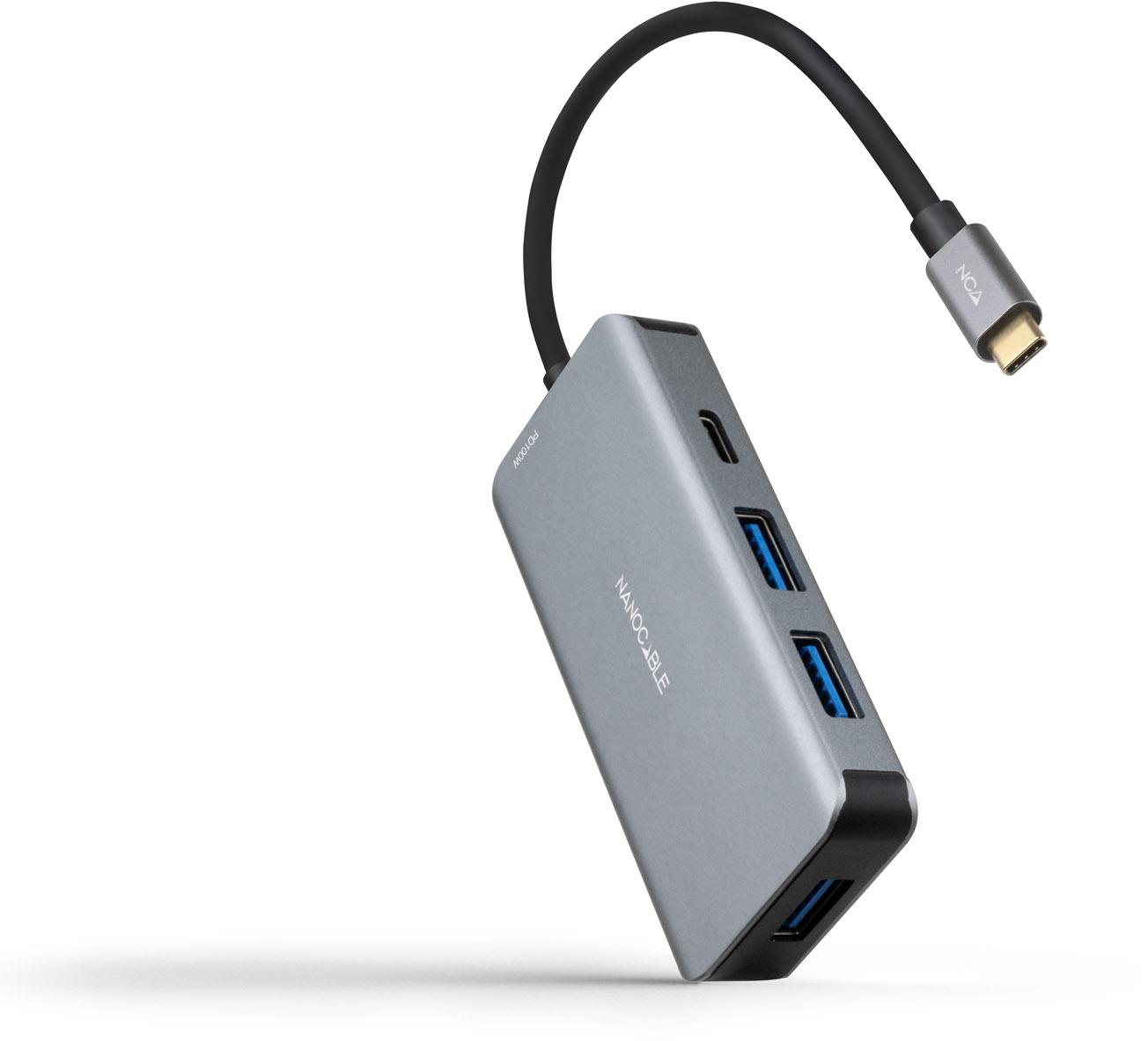 Hub USB-C Nanocable 3x USB-A + USB-C + USB-C PD (100W) 15 CM Aluminio