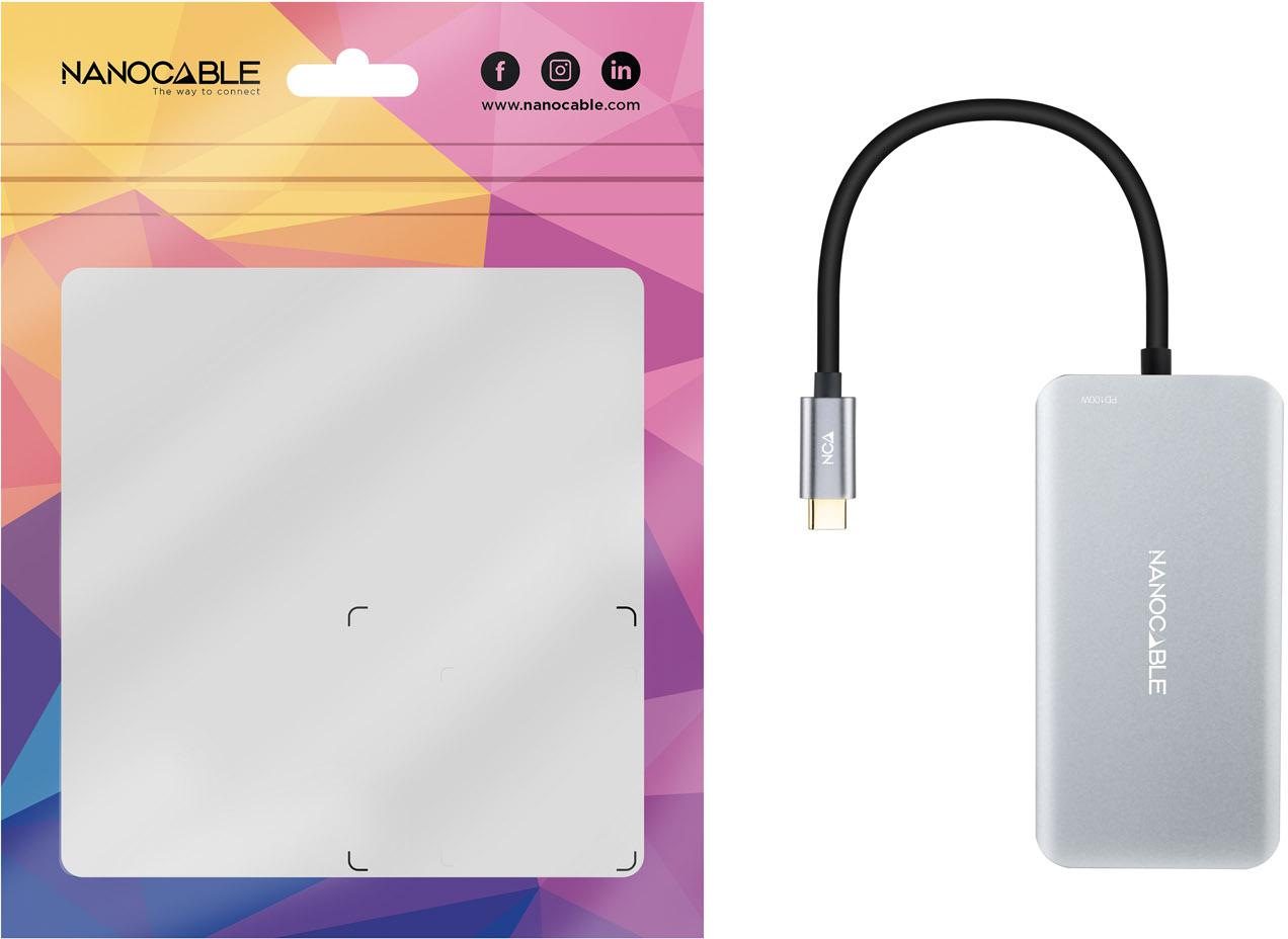 Nanocable - Hub USB-C Nanocable 3x USB-A + USB-C + USB-C PD (100W) 15 CM Aluminio