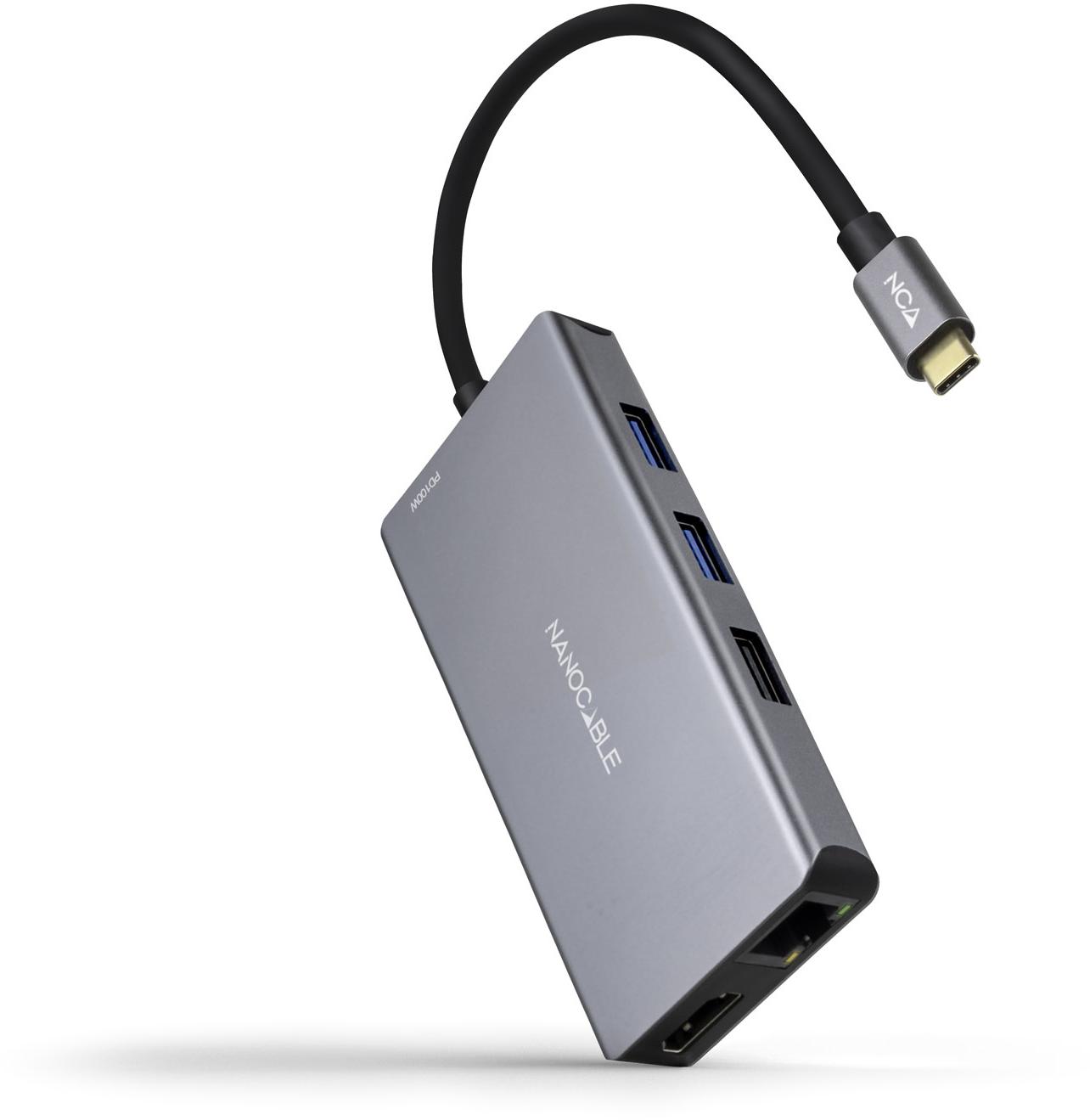Nanocable - Hub USB-C Nanocable 3x USB-A / 2x HDMI / RJ45 / TF / SD / USB-C PD (100W) 15 CM Aluminio