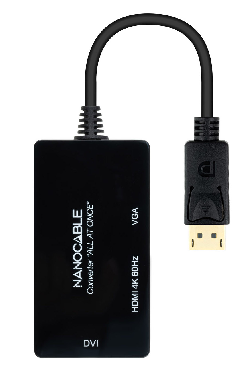 Adaptador Nanocable DisplayPort > HDMI / DVI / VGA 20 CM Preto