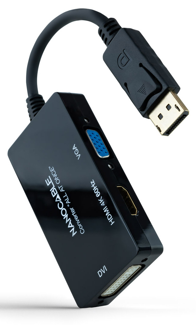 Nanocable - Adaptador Nanocable DisplayPort > HDMI / DVI / VGA 20 CM Preto