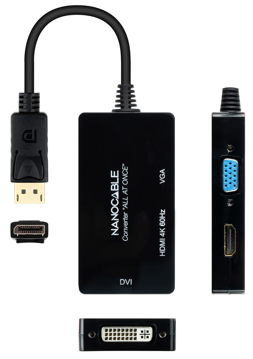 Nanocable - Adaptador Nanocable DisplayPort > HDMI / DVI / VGA 20 CM Preto