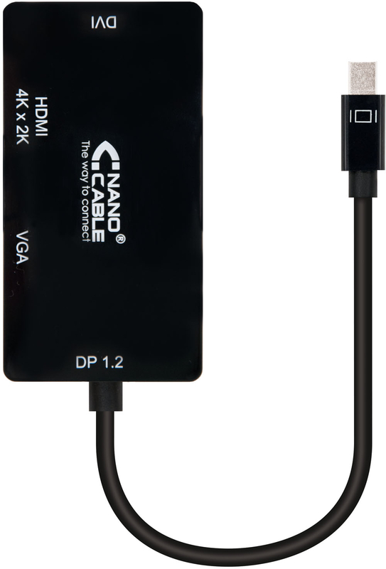 Conversor Nanocable Mini DisplayPort Macho > HDMI Femea + VGA Femea + DVI Femea 15 CM Preto