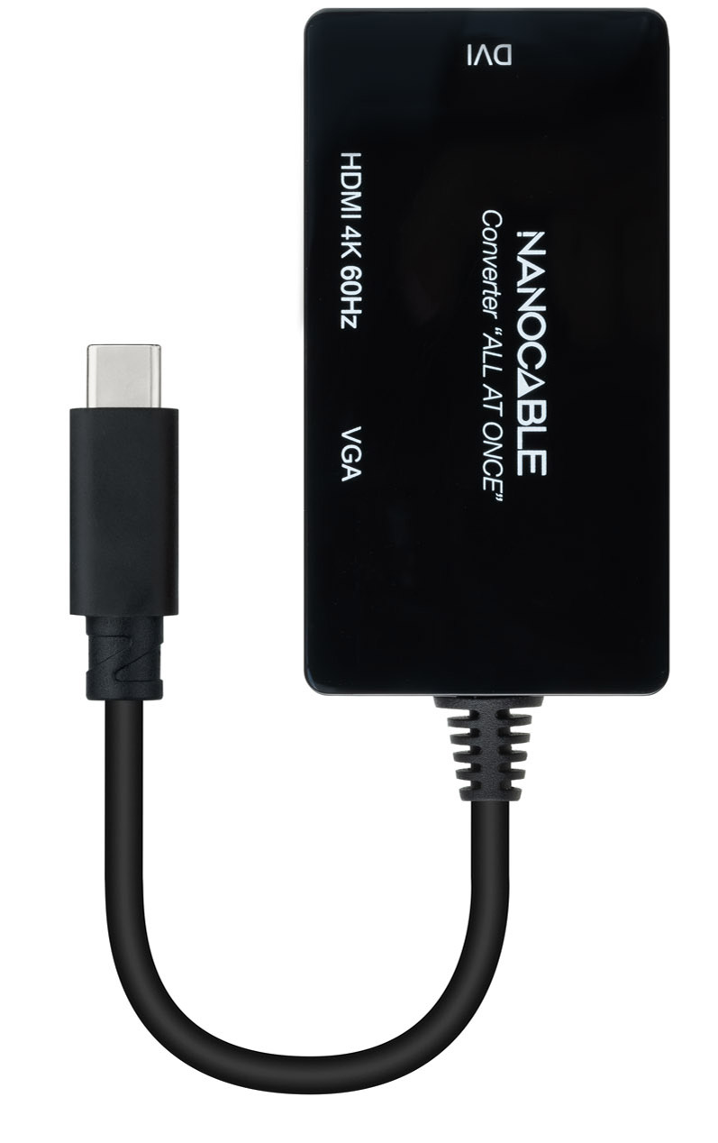 Adaptador Nanocable USB-C > HDMI / DVI / VGA 20 CM Preto