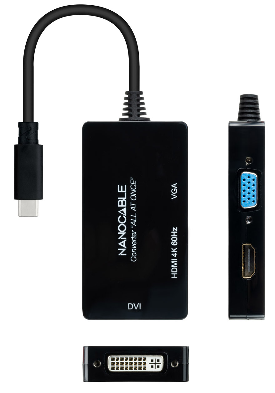 Nanocable - Adaptador Nanocable USB-C > HDMI / DVI / VGA 20 CM Preto