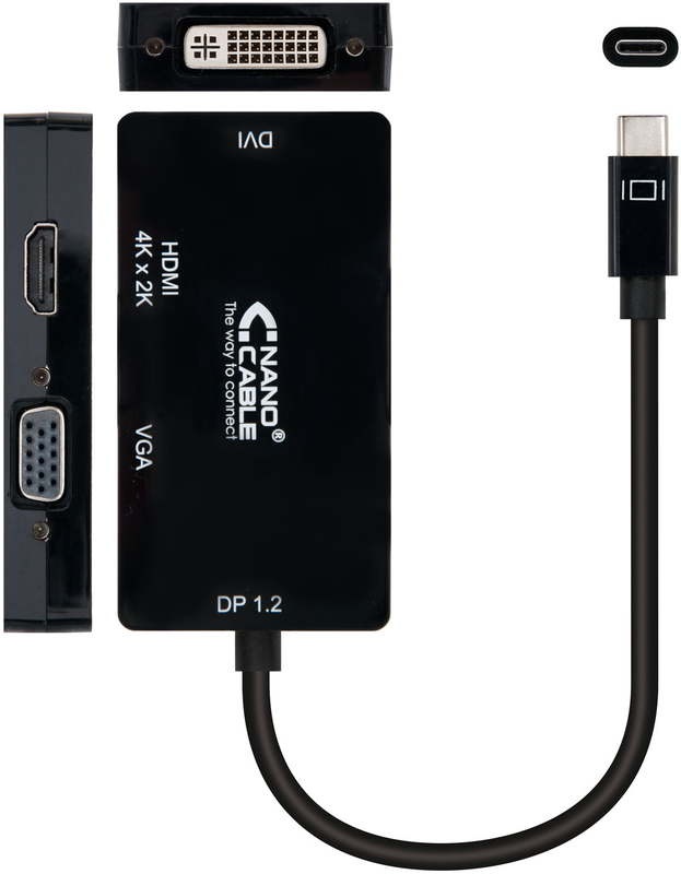 Nanocable - Adaptador Nanocable USB-C M > HDMI F / SVGA F / DVI F10 CM Preto