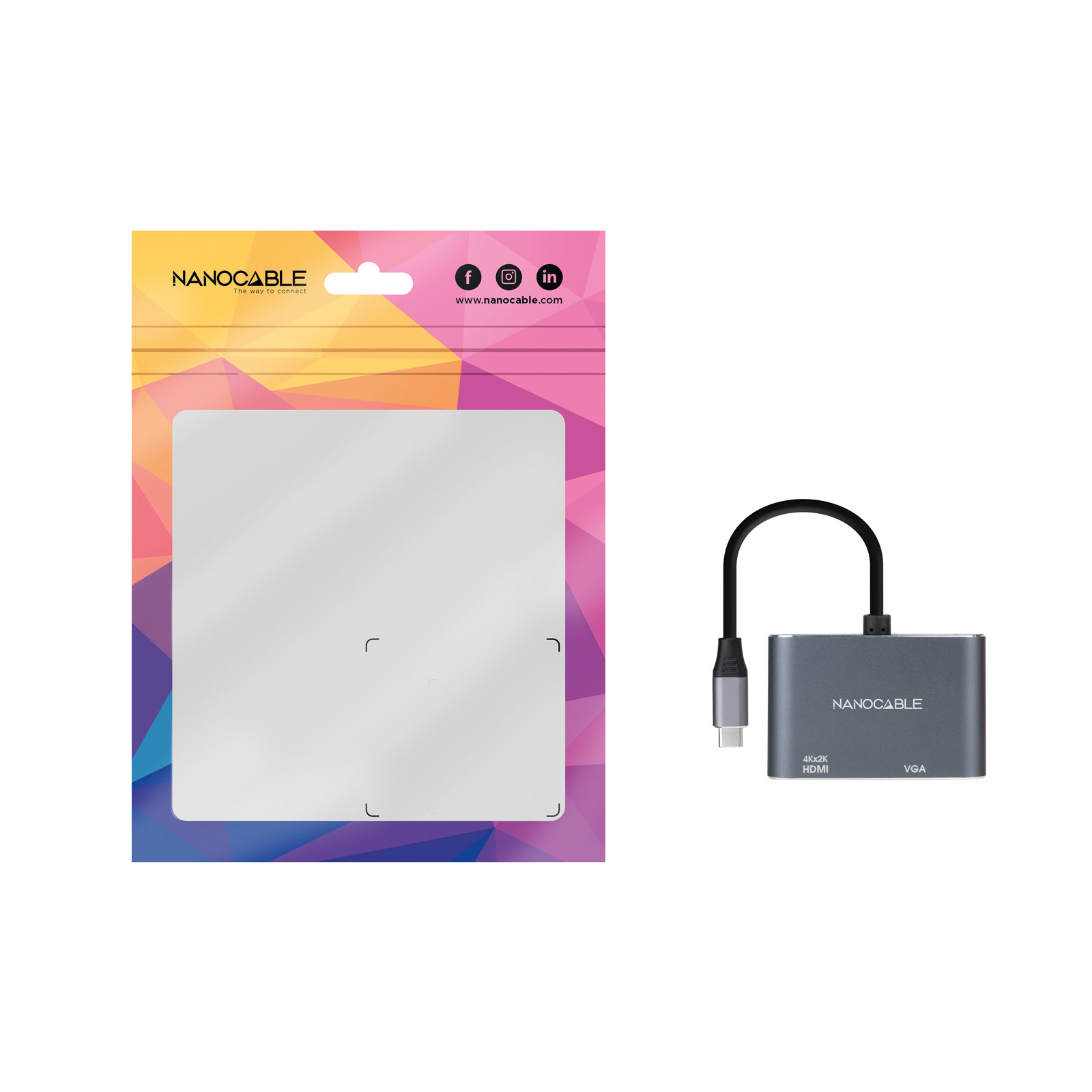 Nanocable - Adaptador Nanocable USB-C > HDMI + VGA 15CM Cinzento Compatível c/ Thunderbolt 3