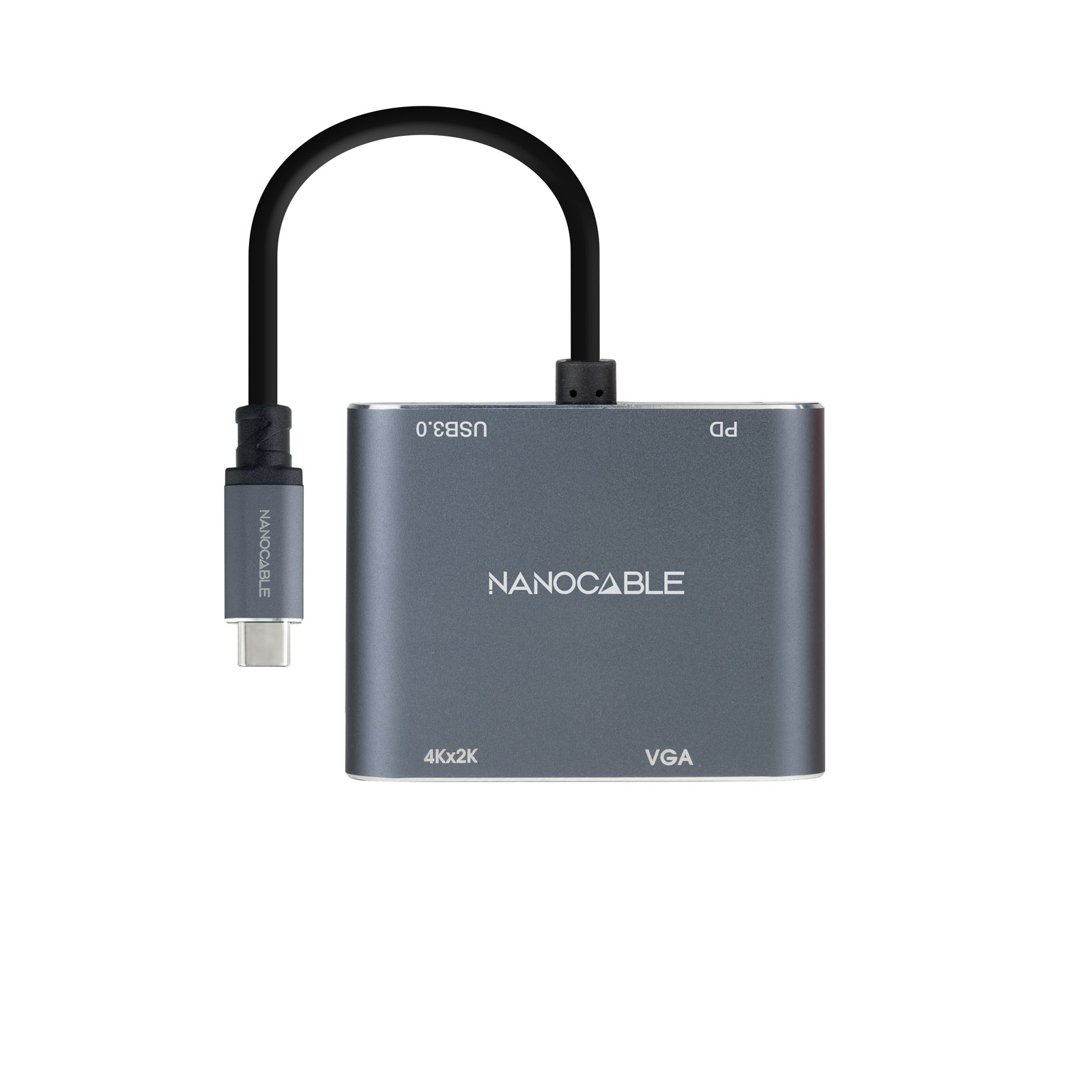 Nanocable - Adaptador Nanocable USB-C > HDMI + VGA + USB3.0 + USB-C (PD 60W) 15CM Cinzento Compatível c/ Thunderbolt 3
