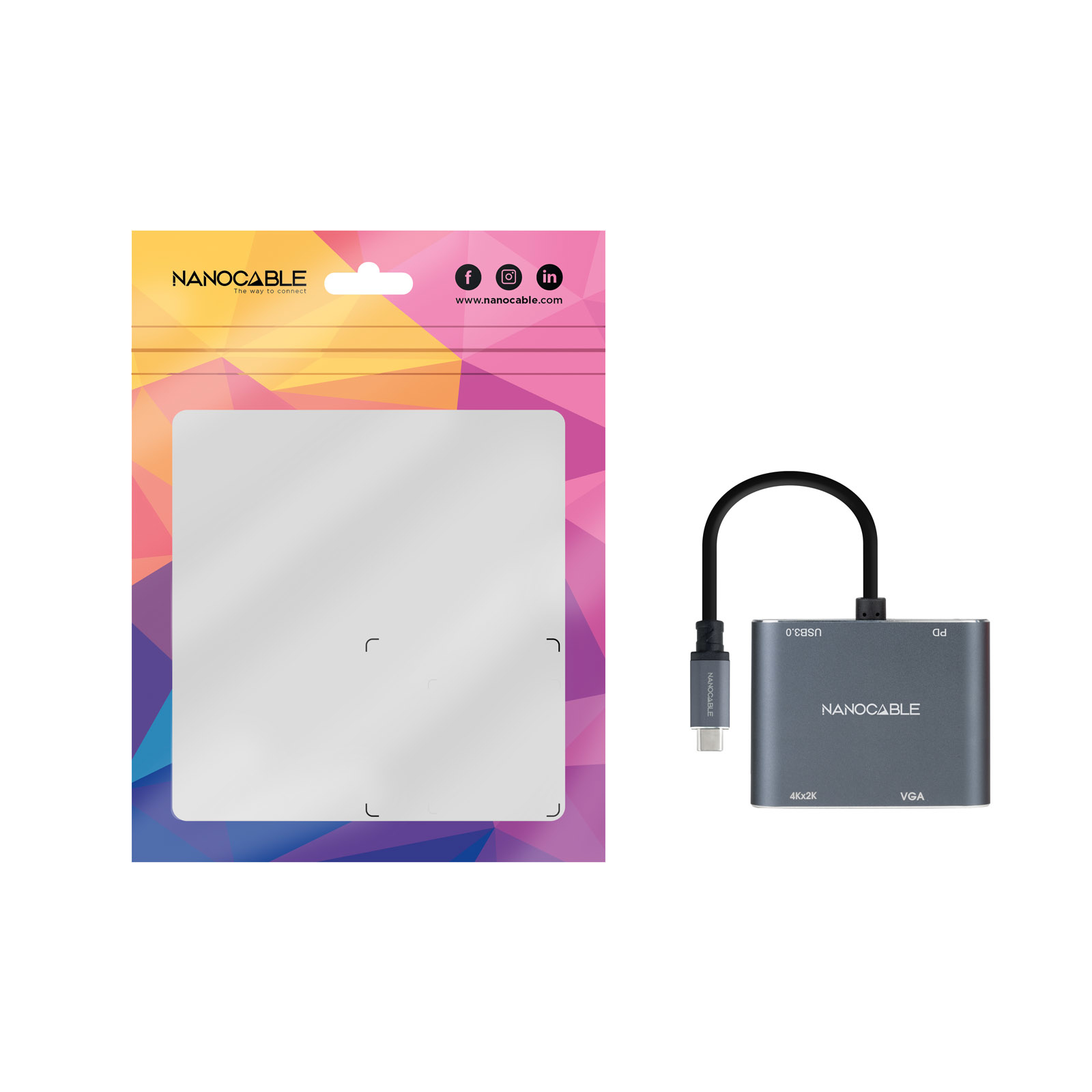 Nanocable - Adaptador Nanocable USB-C > HDMI + VGA + USB3.0 + USB-C (PD 60W) 15CM Cinzento Compatível c/ Thunderbolt 3
