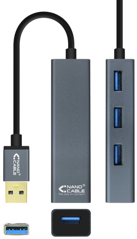 Nanocable - Hub USB 3.0 Nanocable 4x USB 3.0 Type A 10 CM Aluminio