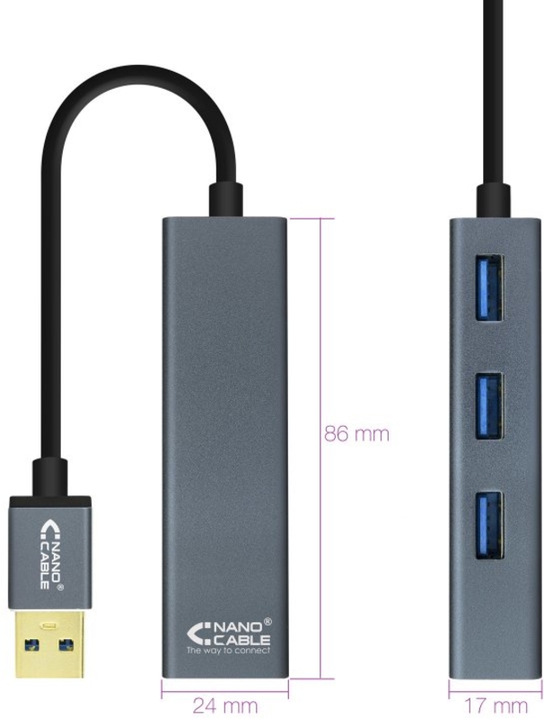 Nanocable - Hub USB 3.0 Nanocable 4x USB 3.0 Type A 10 CM Aluminio