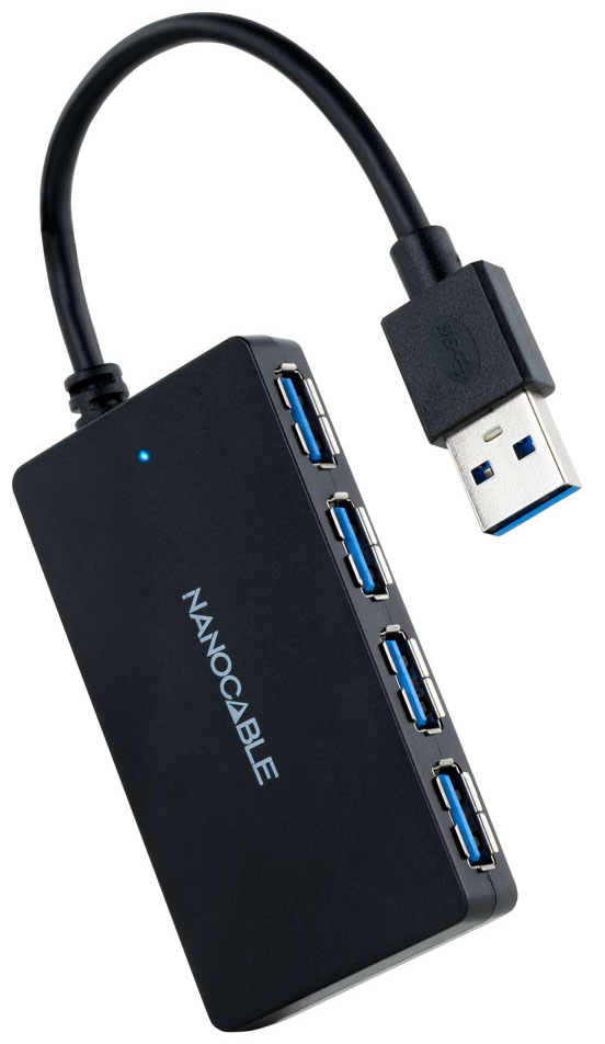 Hub USB 3.0 Nanocable 4x USB 3.0 USB-A/M-USB 3.0/F 15 CM Preto