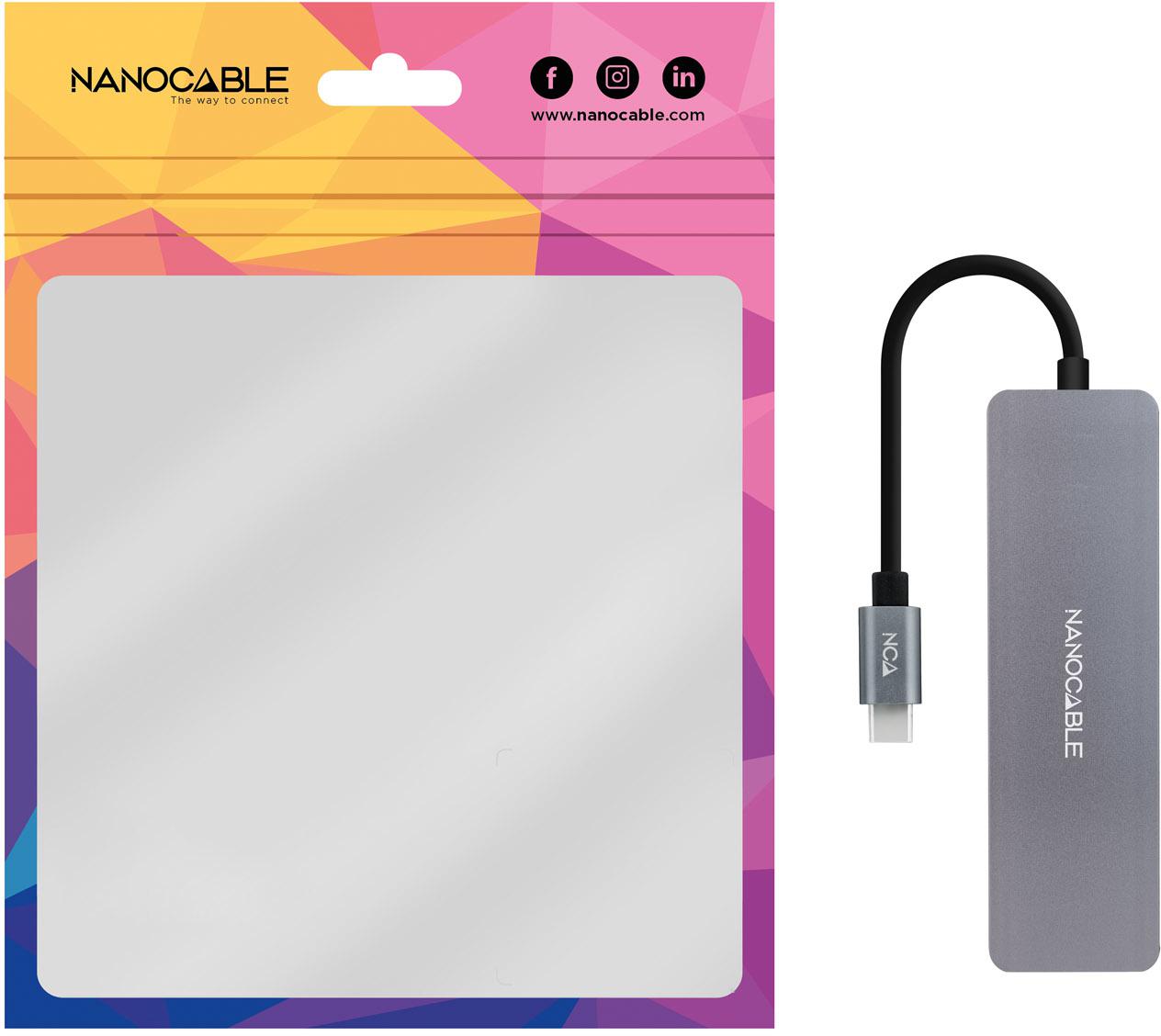 Nanocable - Hub USB-C Nanocable 3x USB 3.0 Type A + 1x USB-C 10 CM Cinzento