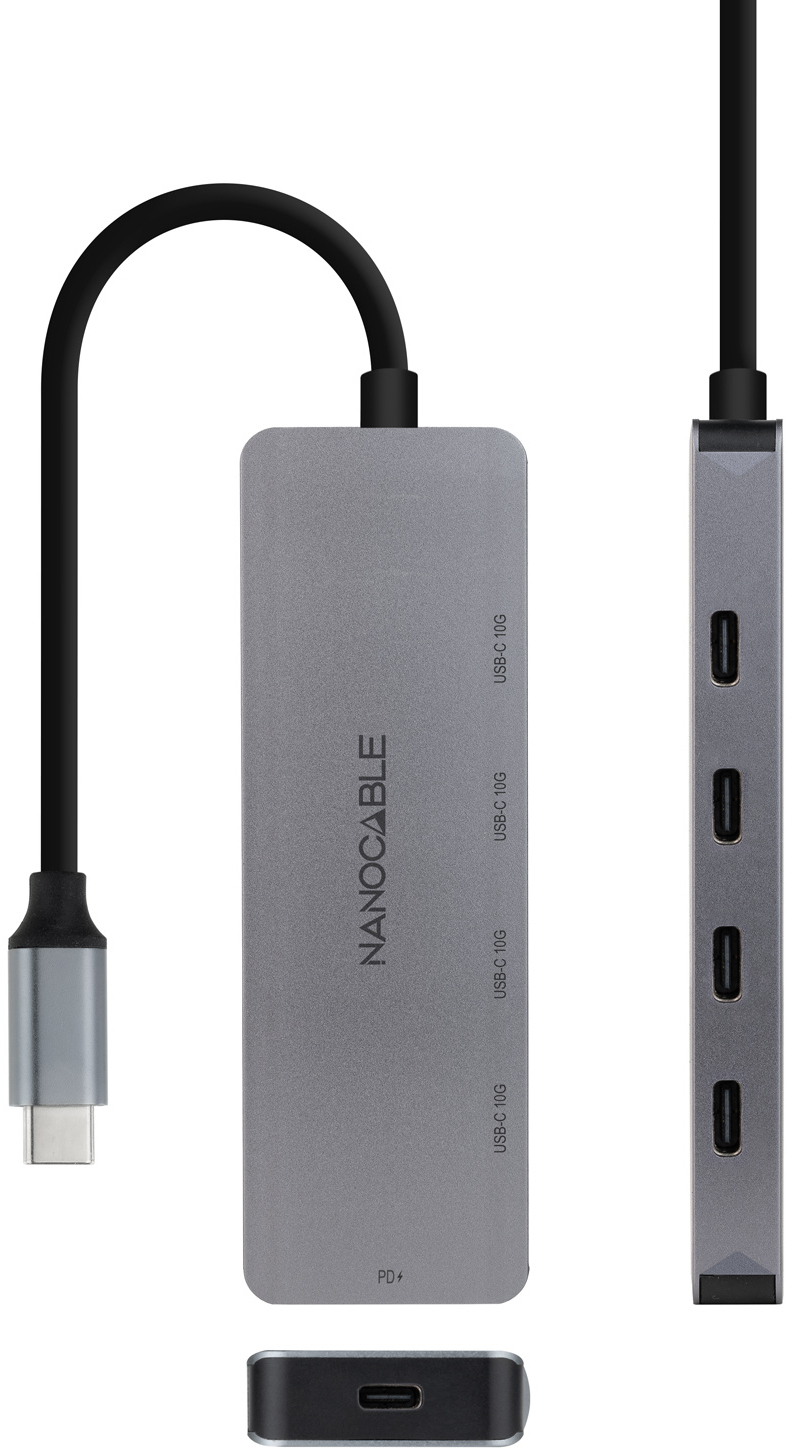 Nanocable - Hub Nanocable USB-C > 4xUSB-C + USB-C PD 100W 10 CM Cinzento