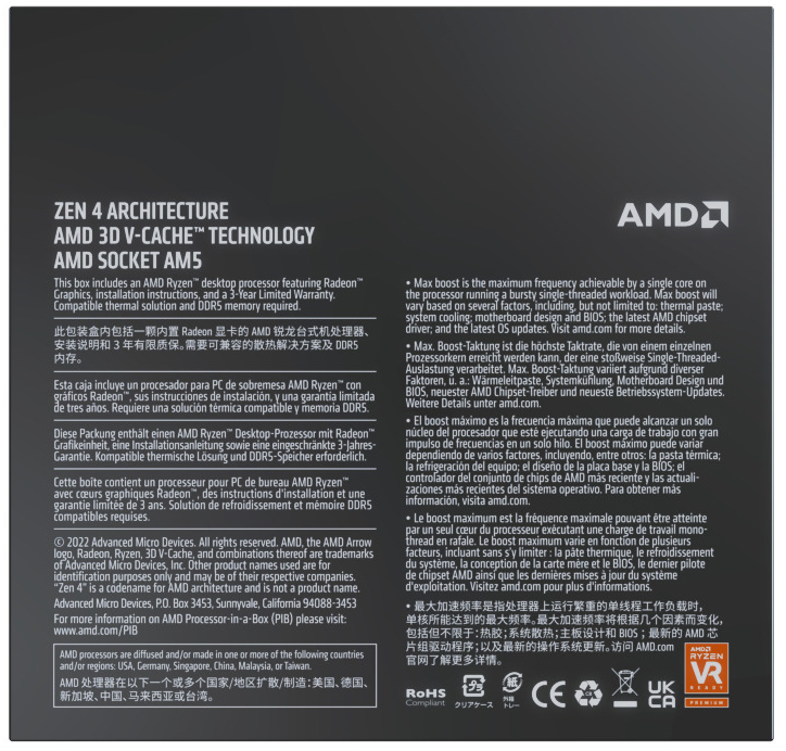 AMD - Processador AMD Ryzen 7 7800X3D 8-Core (4.2GHz-5.0GHz) 104MB AM5