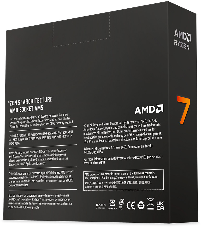 AMD - Processador AMD Ryzen 7 9700X 8-Core (3.8GHz-5.45Hz) 32MB AM5