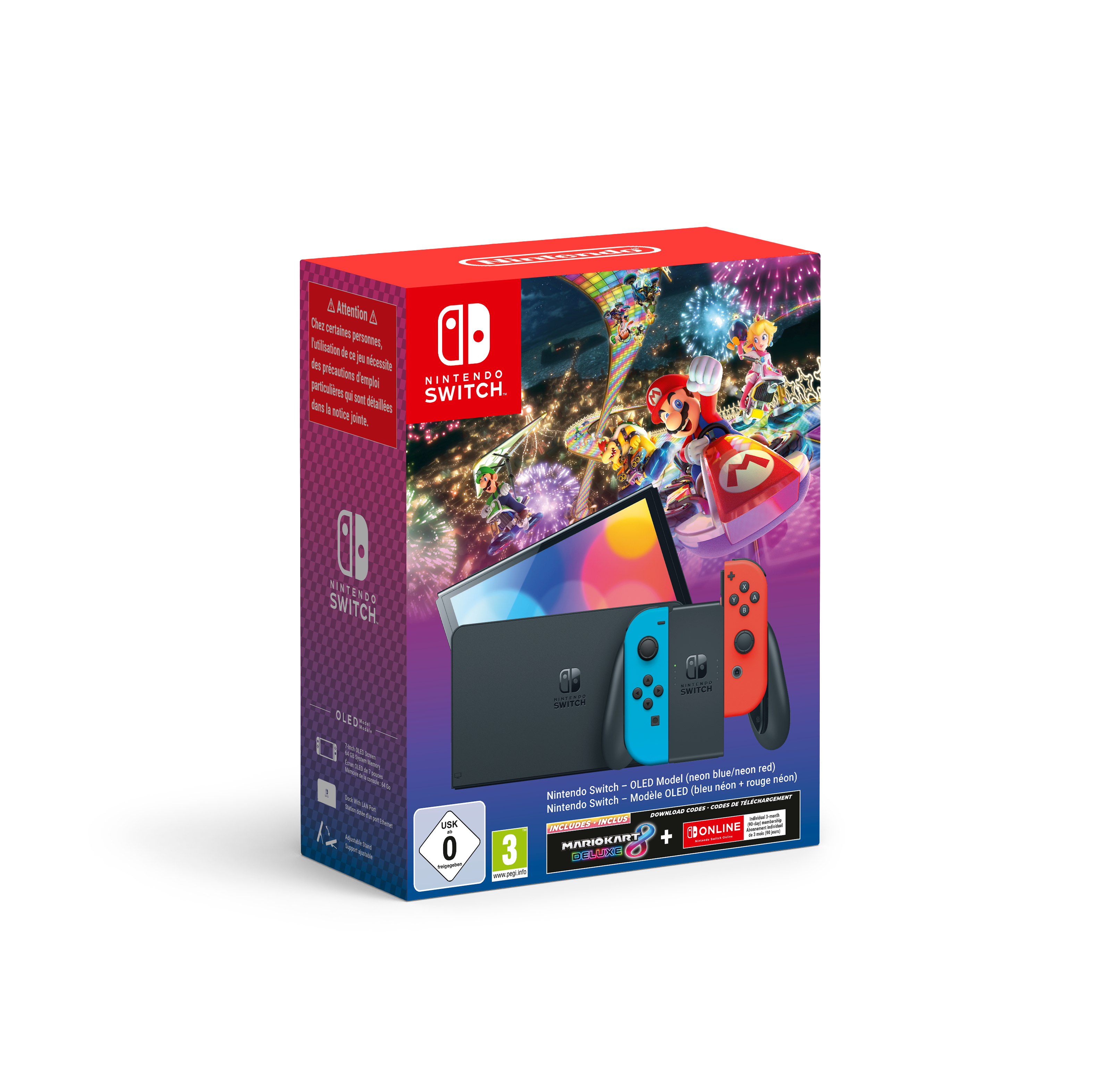 Consola Nintendo Switch OLED Azul/Vermelho Néon+MK8 (código de descarga)+ 3meses NSO