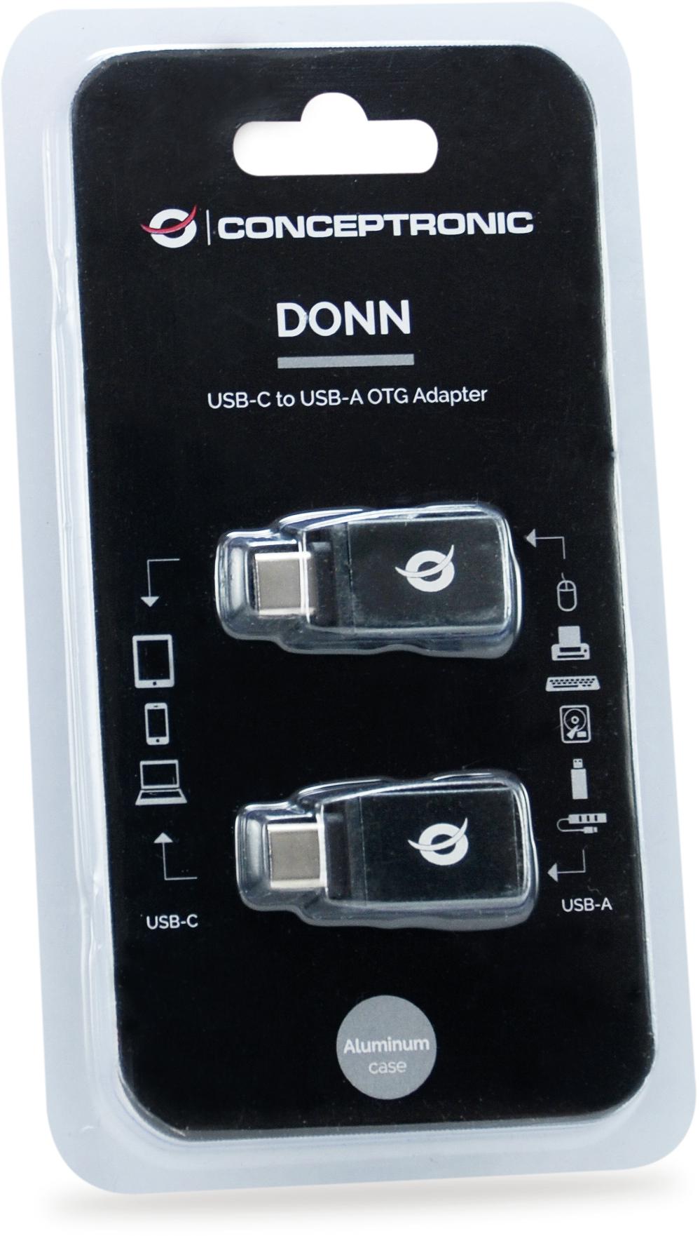 Conceptronic - Adaptador Conceptronic USB-C Macho > USB-A Femea Pack 2 Preto