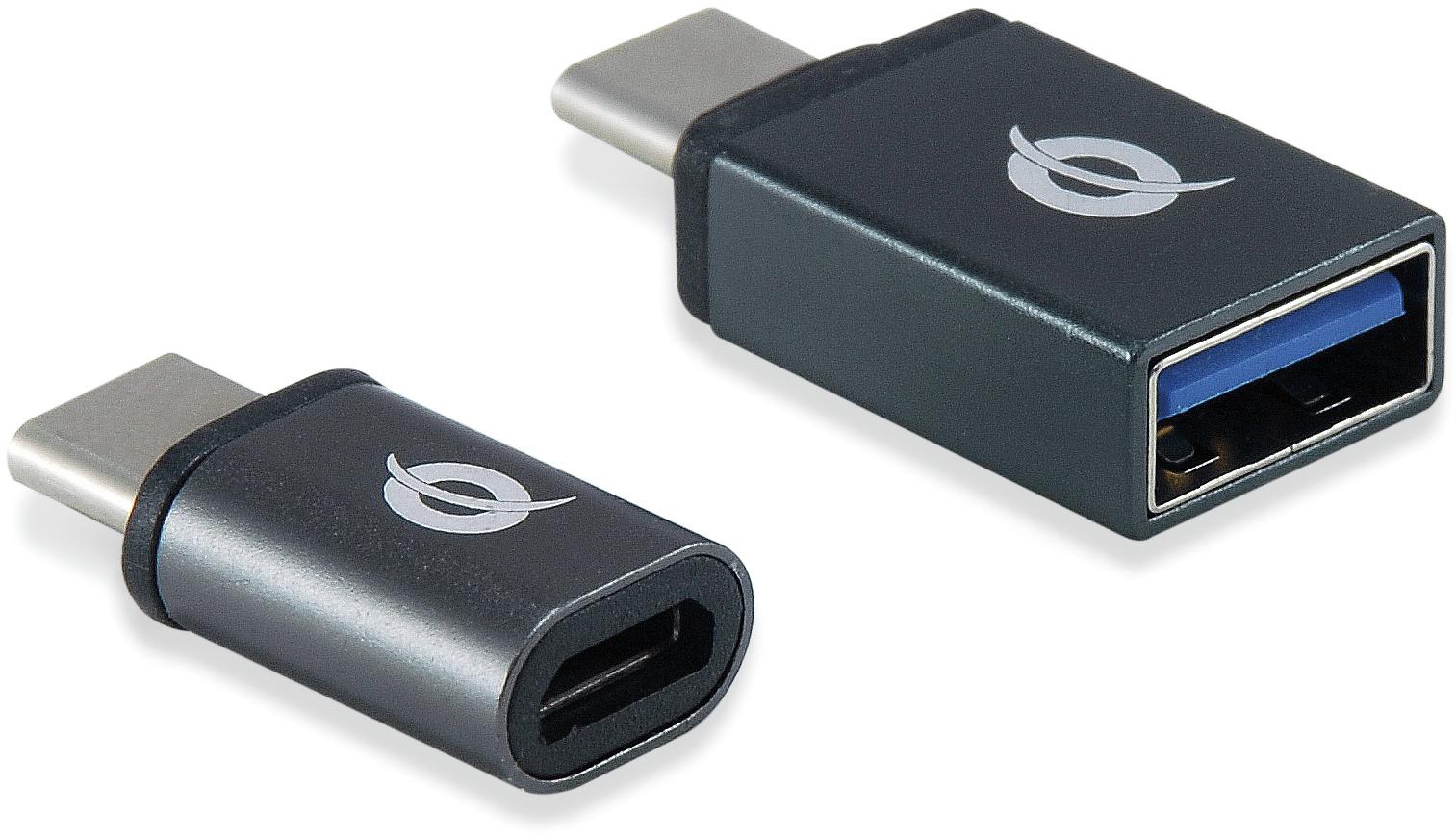 Adaptador Conceptronic USB-C Macho > USB-A Femea + USB-C > MicroUSB Preto