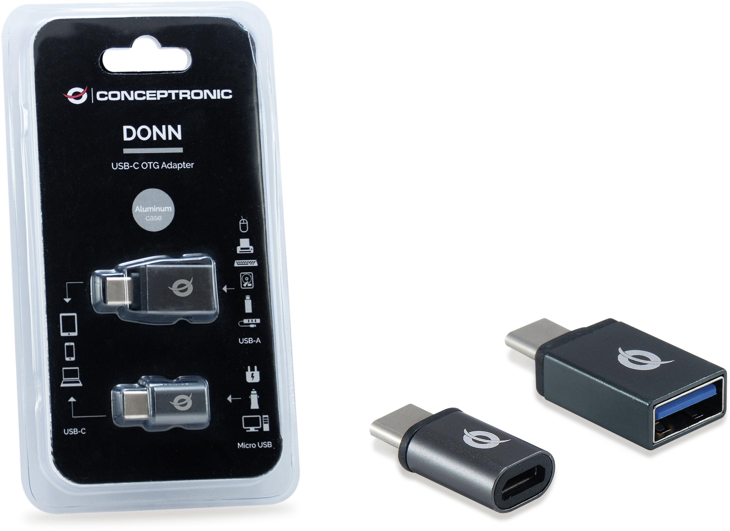 Conceptronic - Adaptador Conceptronic USB-C Macho > USB-A Femea + USB-C > MicroUSB Preto