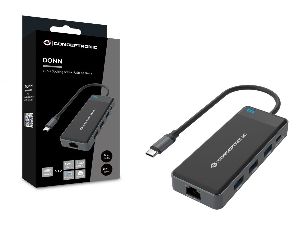 Conceptronic - HUB USB Conceptronic 7-in-1 USB-C 3.2 > 3x USB-A 3.0 + 2x HDMI + Gigabit + USB-C (PD100W)