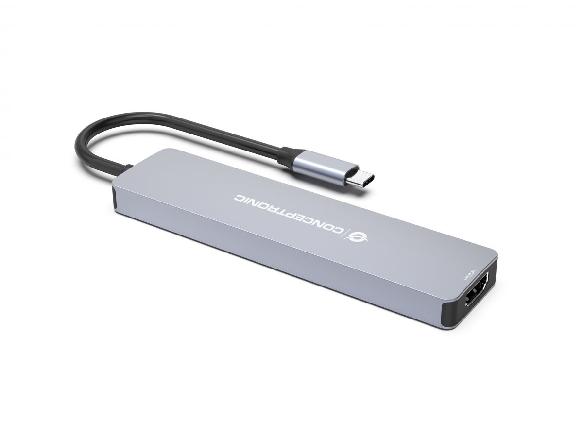 Conceptronic - HUB USB Conceptronic 7-in-1 USB-C 3.2 > 3x USB-A 3.0 + HDMI + USB 3.2 PD (100W) + Leitor de Cartões