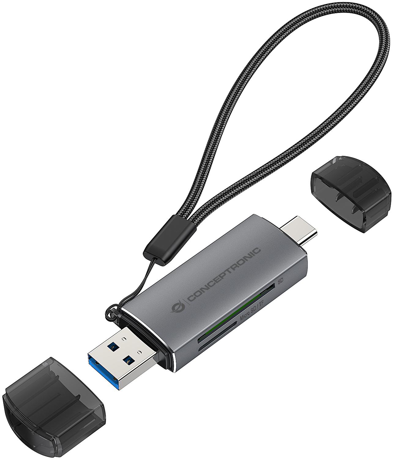 Leitor de Cartões Conceptronic Cartões SD/MicroSD USB 3.0 USB-C
