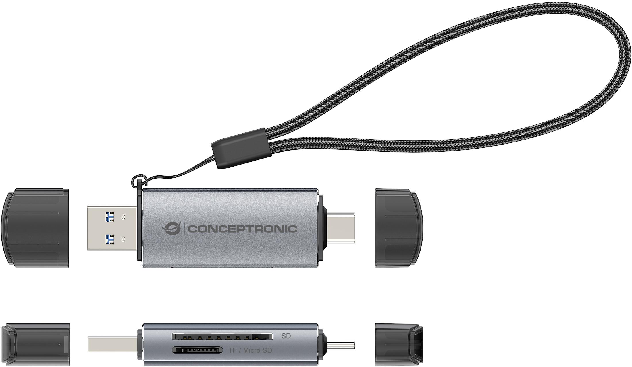 Conceptronic - Leitor de Cartões Conceptronic Cartões SD/MicroSD USB 3.0 USB-C