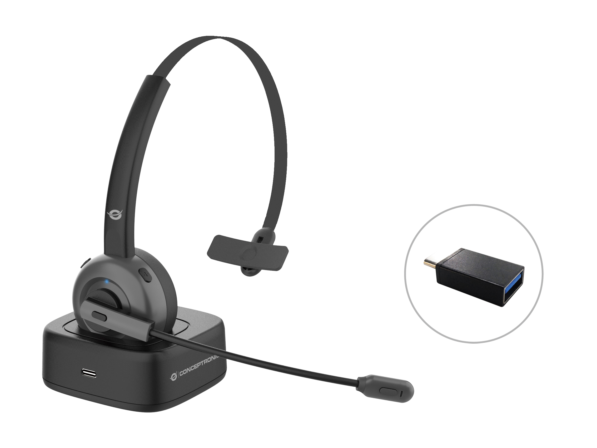 Headset Conceptronic Polona 03BD Mono-Headset c/Charging Dock Bluetooth + Dongle