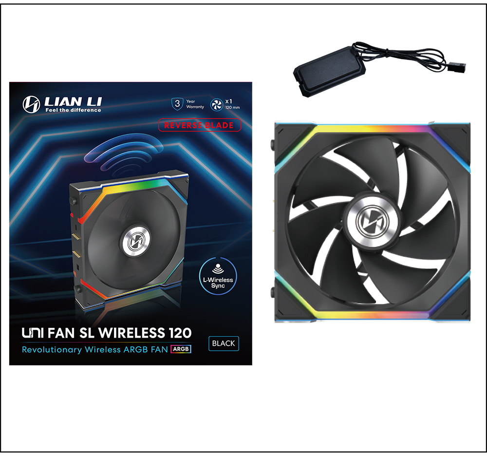 Lian Li - Ventoinha Lian Li UNI FAN SL120 Wireless RGB Reverse Blade PWM Preto 120mm