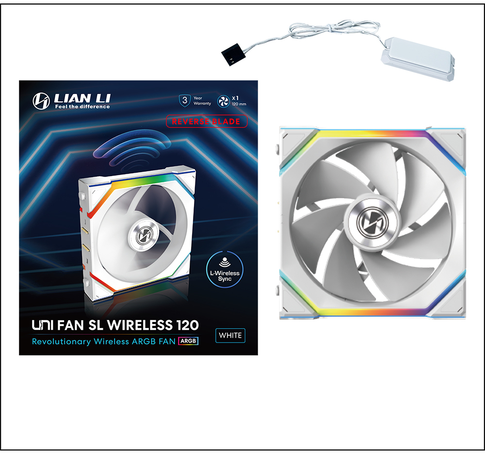 Lian Li - Ventoinha Lian Li UNI FAN SL120 Wireless RGB Reverse Blade PWM Branco 120mm