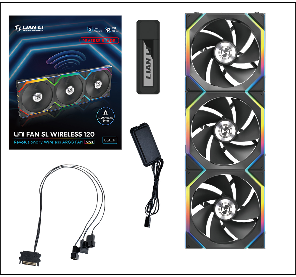 Lian Li - Ventoinha Lian Li UNI FAN SL120 Wireless RGB Reverse Blade PWM Preto 120mm (Pack 3)