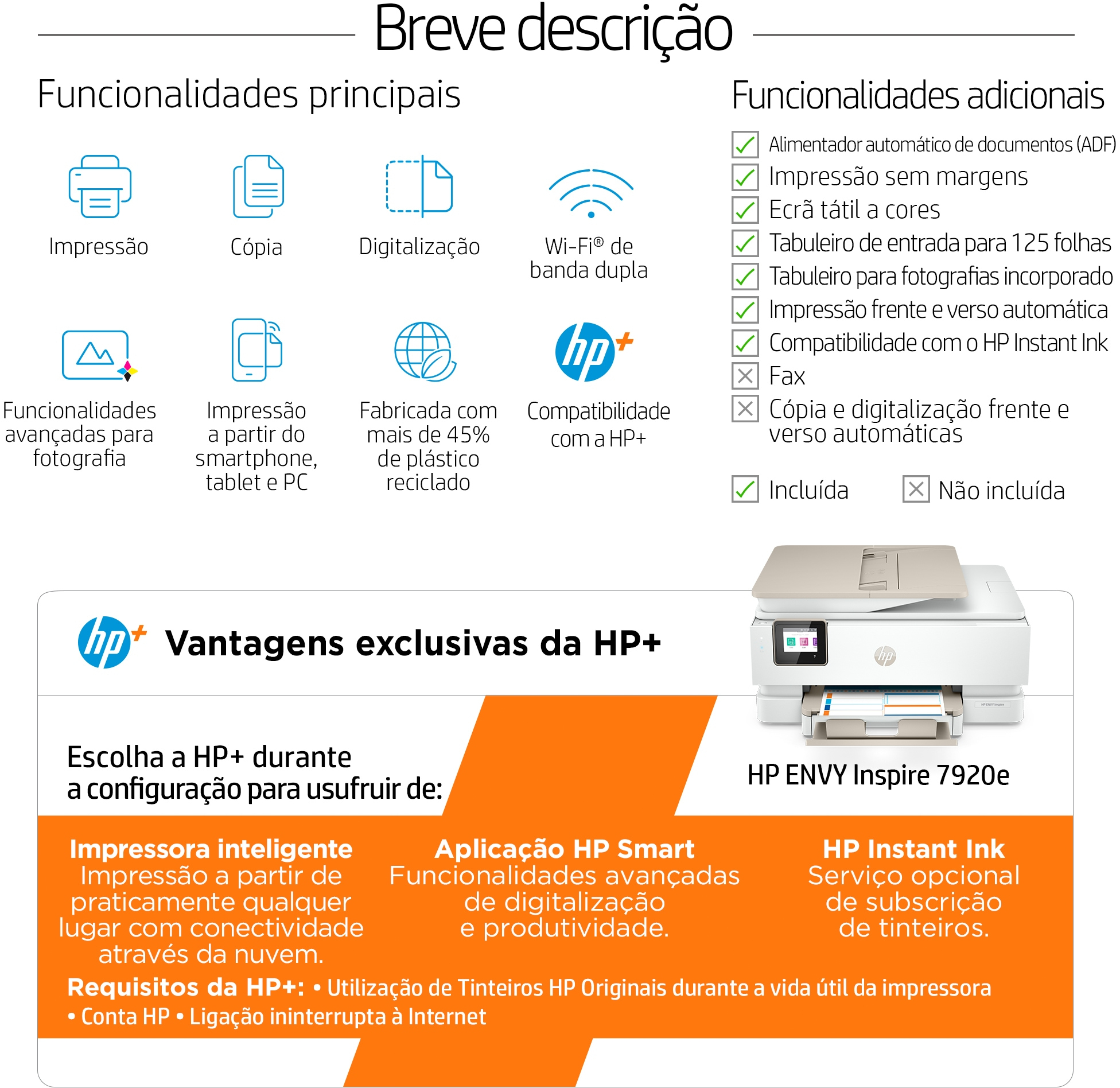 HP - Impressora Multifunções a Jato de Tinta HP Envy Inspire 7920e All-in-One WiFi