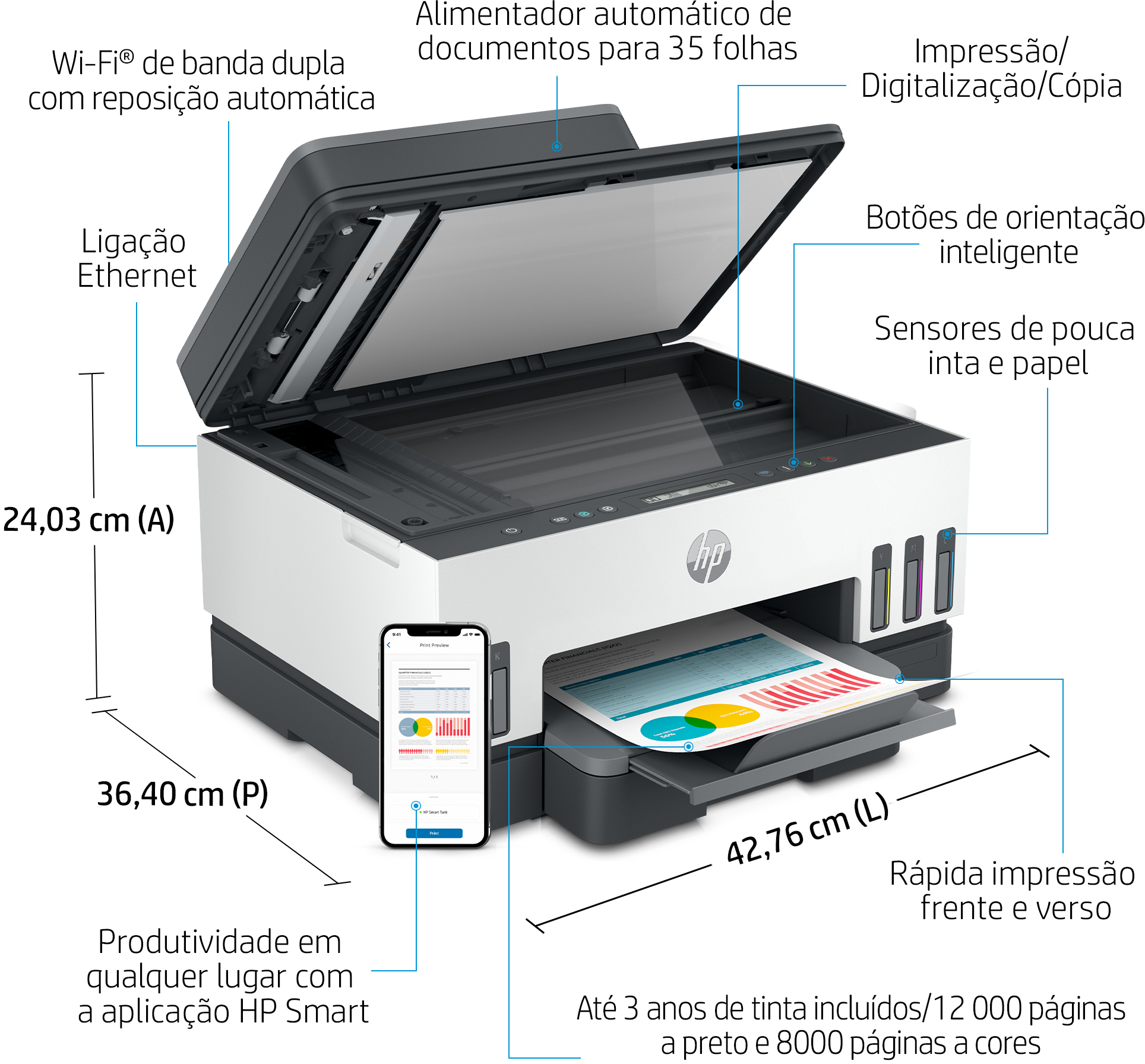 HP - Impressora Multifunções a Jato de Tinta HP Smart Tank 7305 All-in-One WiFi