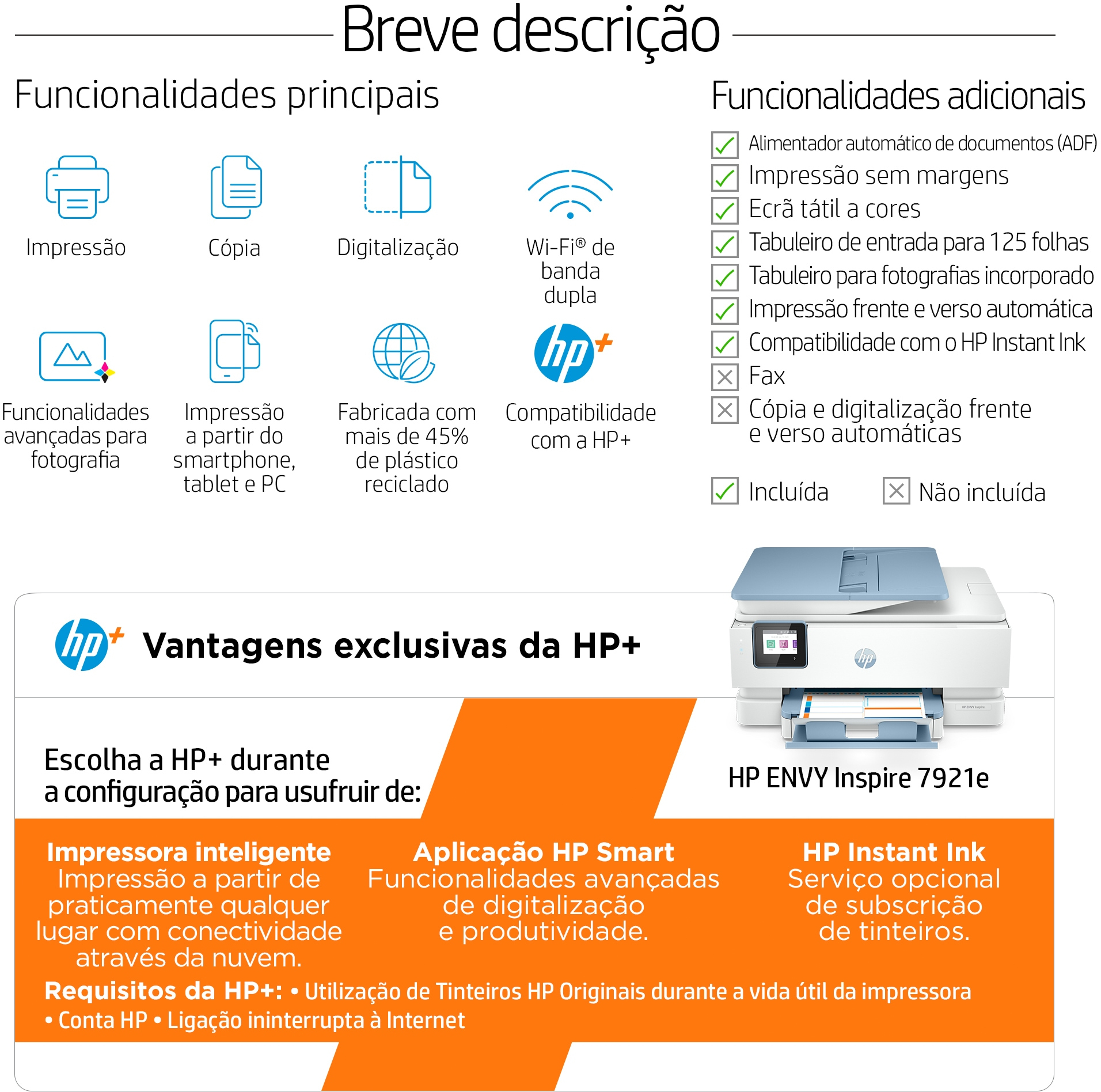 HP - Impressora Multifunções a Jato de Tinta HP Envy Inspire 7921e All-in-One WiFi