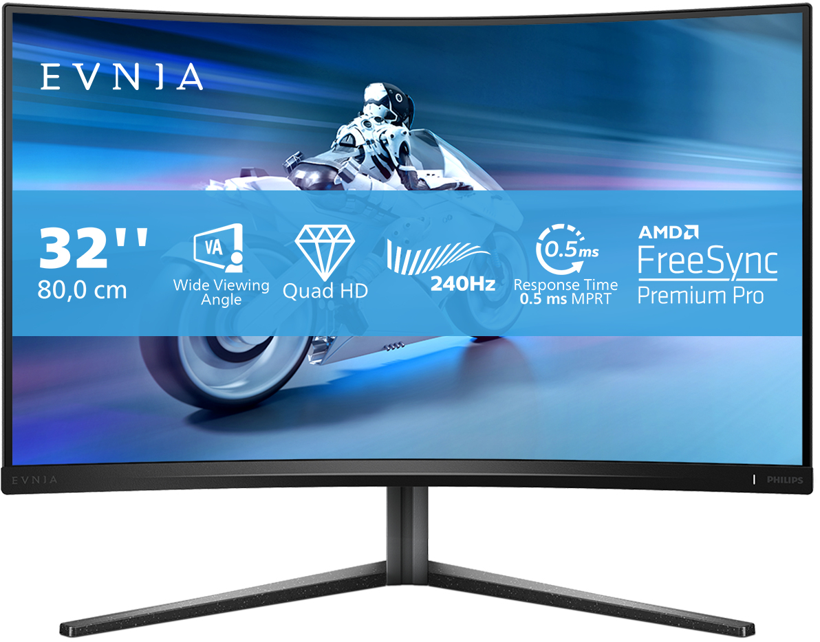 Philips - Monitor Curvo Gaming Philips EVNIA 32" 32M2C5500W VA QHD 240Hz 0.5ms FreeSync Premium Pro HDR400 c/Ajuste Alt.