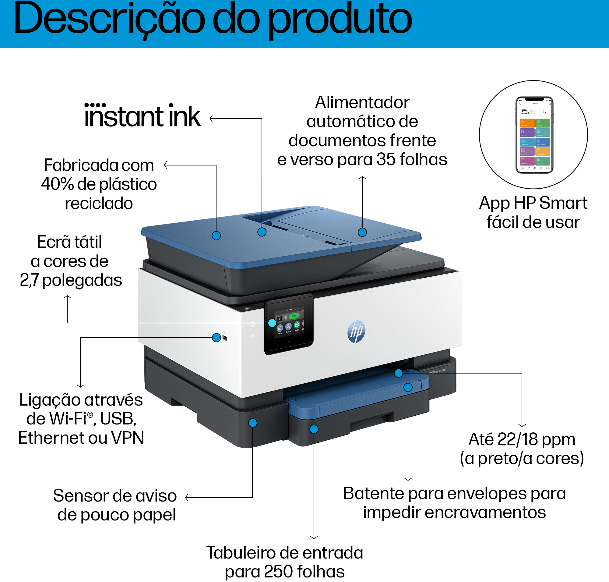 HP - Impressora Multifunções a Jato de Tinta HP OfficeJet Pro 9125e All-in-One WiFi